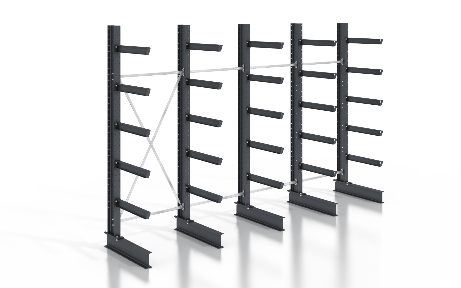 Kragarmregal einseitig 5,12 m – 355 cm | 80 cm Nutztiefe | 500 kg pro Arm | BLT